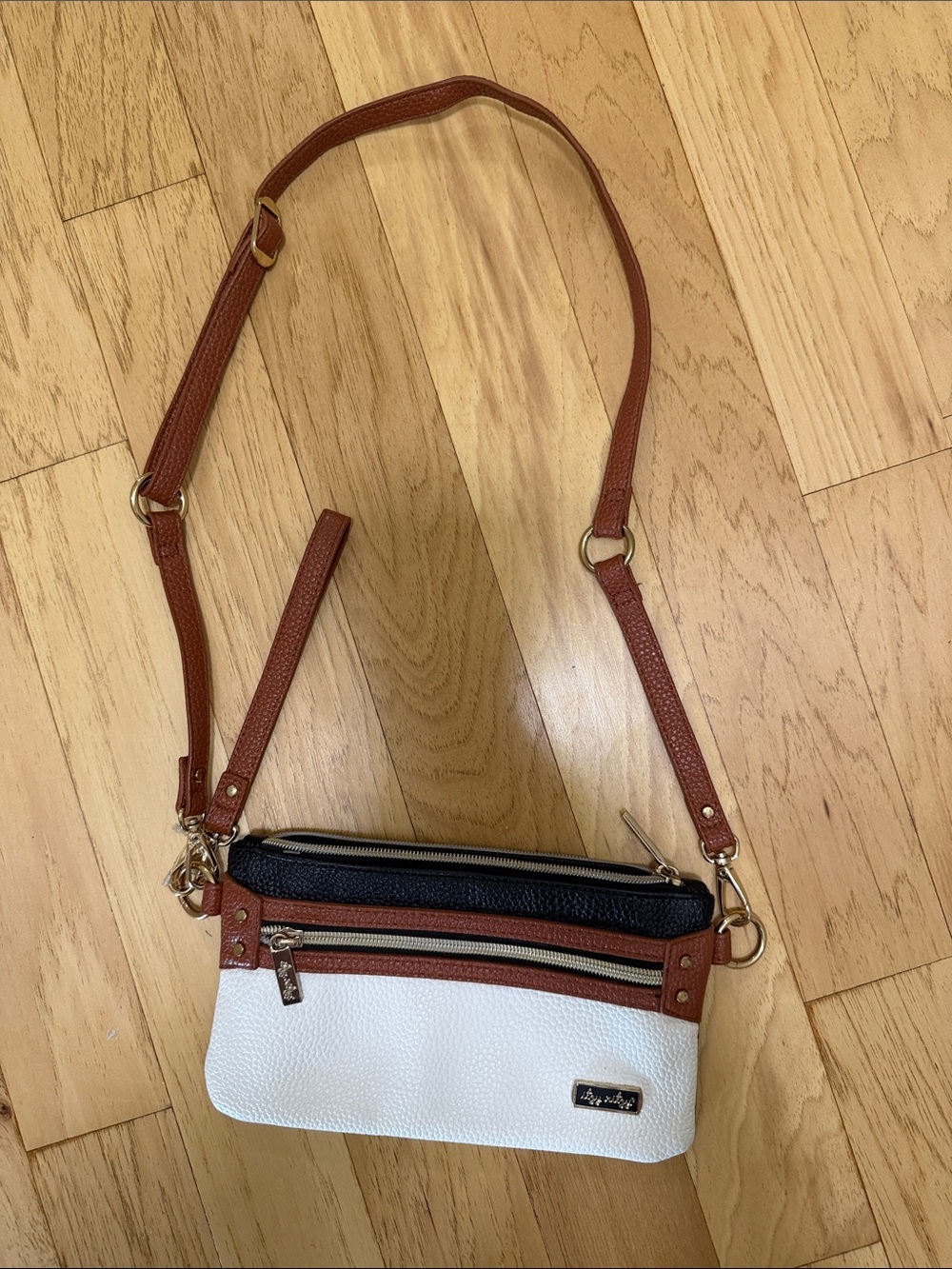 Itzy Ritzy Tri-Color Crossbody in White, Black & Brown